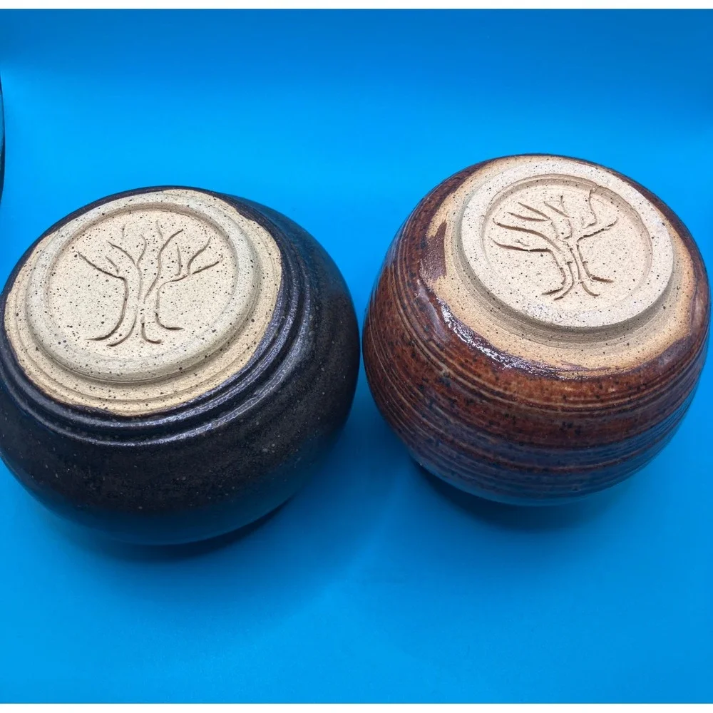 Studio Pottery Small Vase Set Brown Earthy Drip Glaze Stoneware
